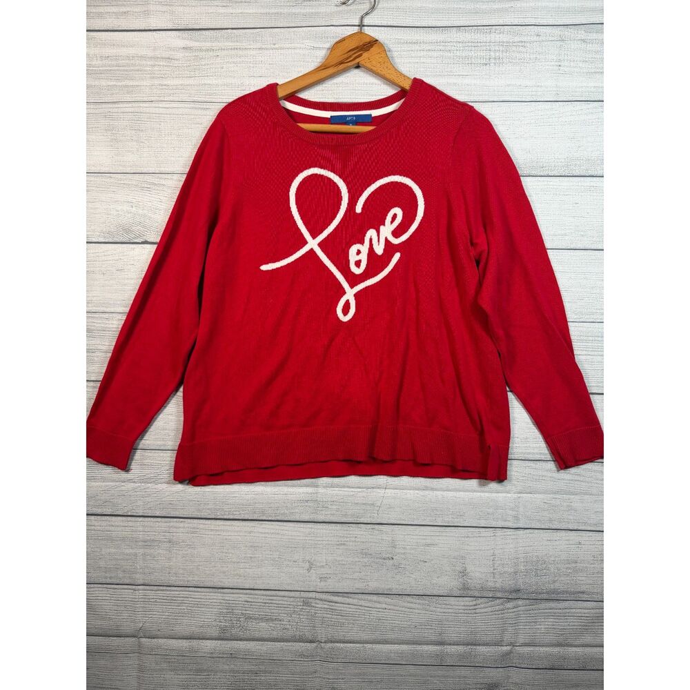 Apt. 9 Women's XL Red White Love Heart Graphic Knit Sweater 4331